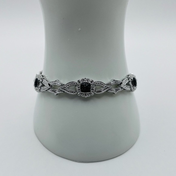 Jewelry - Rhodium Plated Black and White Tennis Bracelet